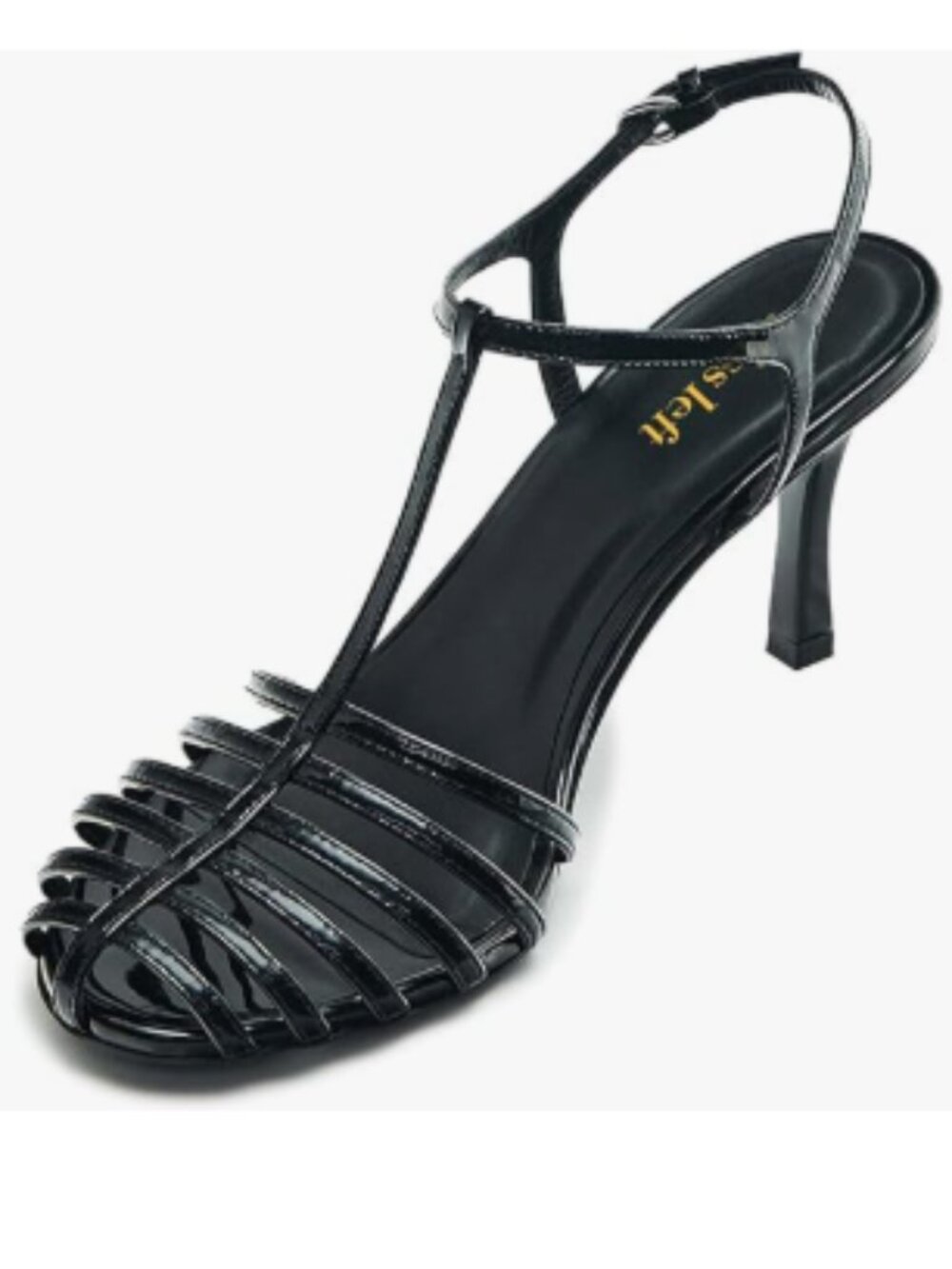 miss left Black Strappy High Heel Sandals Caged Toe Ankle T-Strap Stiletto Shoes